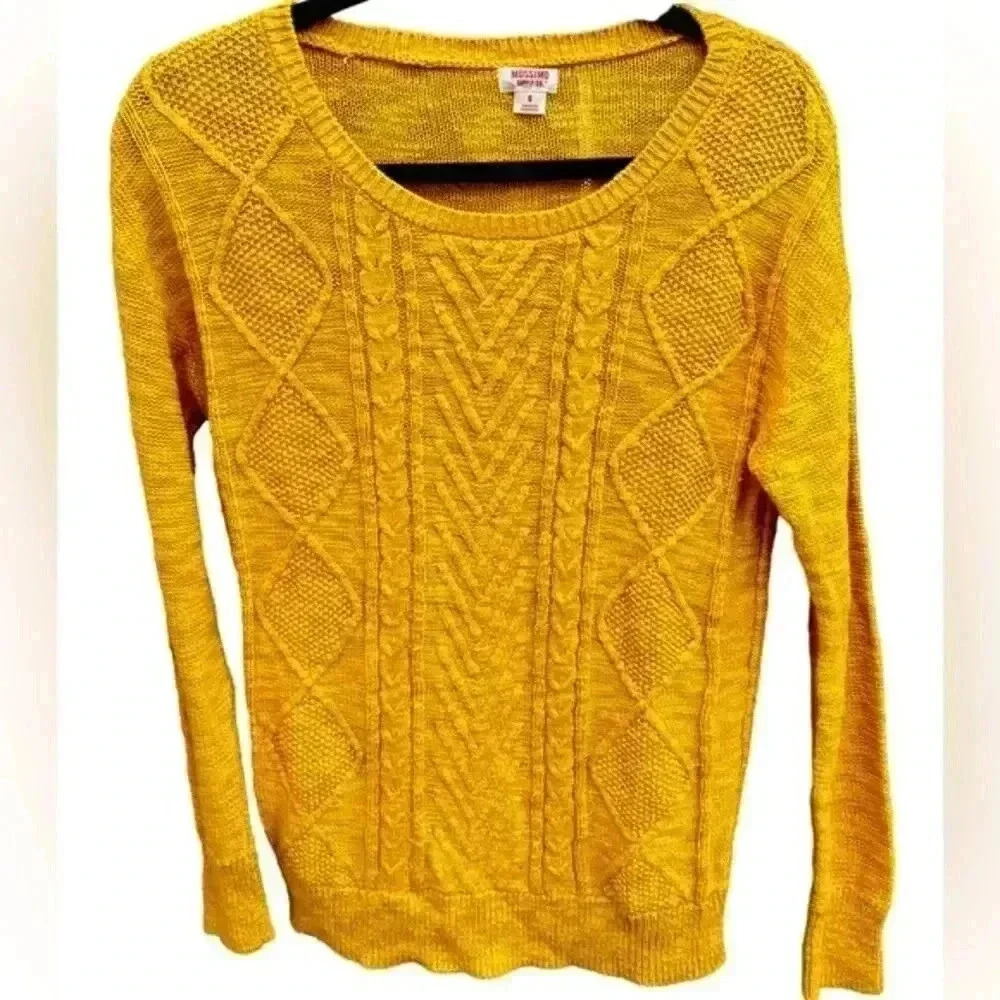 Mossimo Supply Co Mustard Yellow Cable Knit Pullover Sweater Womens Small